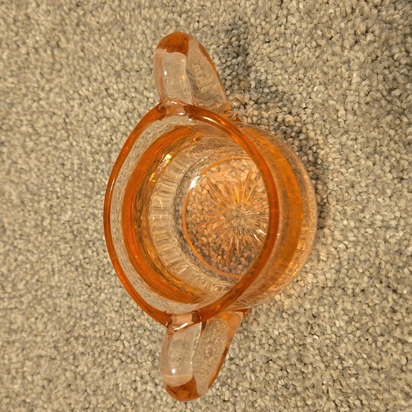 Vintage Pink Depression Glass Cut Floral Sugar & Creamer Set - Picture 2 of 4